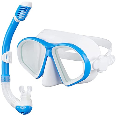 KEYOZA Juego De Esnórquel Seco para Niños, Máscara De Buceo De Vidrio Antivaho, Gafas De Natación con Vista Panorámica, Equipo De Esnórquel Profesiona