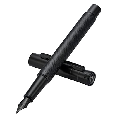 Hongdian - Pluma estilográfica de bosque negro mate, punta media, diseño clásico con convertidor y caja de metal