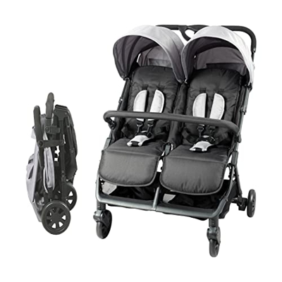 BAMBISOL Cochecito de doble cara a costa | Para gemelos desde el nacimiento plegable ultra compacto, negro y gris