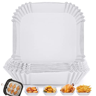 Air Fryer Papel de Horno 100 Piezas Cuadrado Papel Horno Freidora Aire Forma Redonda Air Fryer Paper Liner para Horno microondas Freidora Horneando(Bl