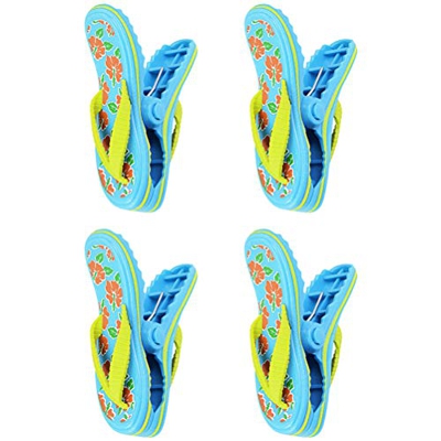 Paquete de 4 diseños de pantuflas con clip de toalla de playa, colores brillantes, tamaño extra, perfecto para ropa, colchas, sillas de piscina, patio