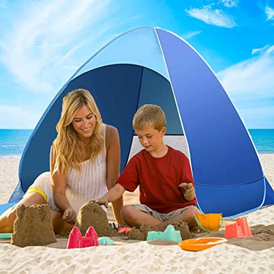 Tienda de campaña de playa emergente con protección UV, refugio de playa automático extra ligero portátil for 2-3 personas, refugio solar cortavientos