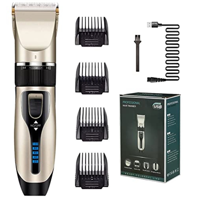 Maquina Cortar Pelo Profesional, Cortapelos Hombre & Recortadora de Barba, USB Recargable Sin Cable Clippers con Pantalla LED para Familia Hombres Niñ