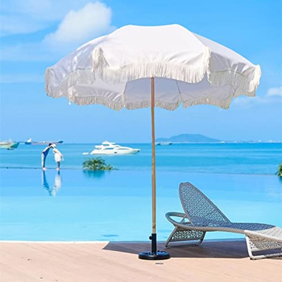 YINGYING Sombrilla Playa con Borla Sombrilla Terraza Exterior 2m Parasoles Jardin Blanco Sombrilla Parasol Protección UV/Impermeable/Inclinable/Portát