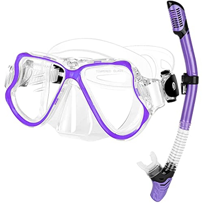 KEYOZA Traje De Esnórquel Seco, Máscara De Buceo De Vidrio Templado Antivaho con Vista Amplia Panorámica, Respiración Libre Y Equipo De Esnórquel Prof