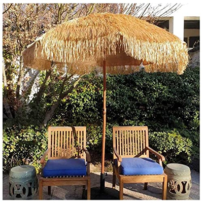 LYQ Sombrilla de jardín, 2,25m Rafia Hawaiano Sombrilla Parasol de para terraza protección Solar UV, Acero, Inclinable, para Playa balcón Piscina Pati