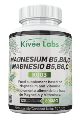 Kivéelabs 120 Cápsulas - Magnesio con vitaminas B5, B6 y Vitamina C - Magnesio Bisglicinato - Sin gluten, apto para veganos y sin OMG.