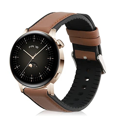 kwmobile Pulsera Compatible con Huawei Watch GT3 (42mm) / Watch GT2 (42mm) / Watch 2 - Correa marrón/Negro de Cuero y Silicona para smartwatch