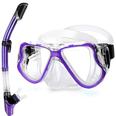 Spacmirrors Juego de esnórquel, máscara de esnórquel Superior Seca, antifugas, Equipo de esnórquel antivaho, Gafas de Buceo de Vidrio Templado, Vista 