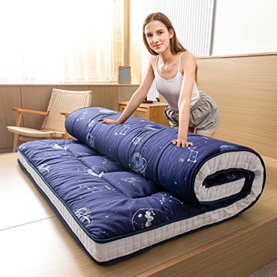 QUINCH Colchón de futón Impreso Floral, colchón de Piso japonés Acolchado colchón de colchón Acolchado, Almohadilla Extra Espesa for Dormir, Cama de i