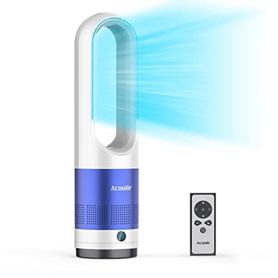 Ventilador de Torre sin Aspas, Ventilador Silencioso con Control Remoto, Oscilación de 80°, 8 Velocidades, 8 Horas de Temporizador, Pantalla LED, Vent