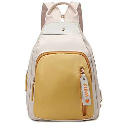 zhongningyifeng Mochila para mujer de nailon, pequeña bandolera con cremallera, mochila informal para ciclismo, senderismo, viajes, amarillo, S