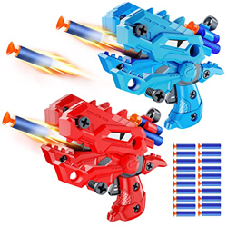 ONLYFUN Pistola for Nerf, Dinosaur DIY Desmontaje Pistola de Juguetes para Niños,Pistola de Dardos con 2 Clips + 20 Dardos de Espuma, Juego de Disparo características