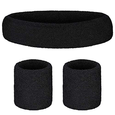 Juego de Bandas para el Sudor, incluye Diadema Deportiva y Muñequeras para el Sudor de Algodón, Banda para el Sudor para Gimnasio, Tenis, Fútbol, Balo