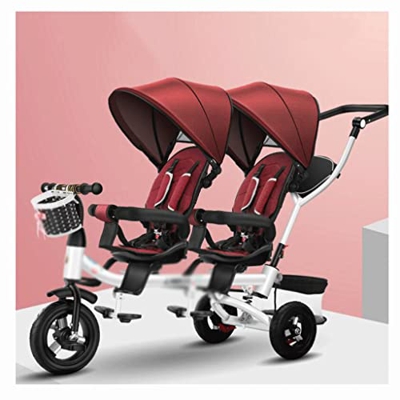 Jixi Silla de Paseo Cochecito 2 en 1 Triciclo de Pedal de Cochecito, Cochecito Plegable Toldo extraíble Manija de Empuje, Cochecito Doble Carruaje de 