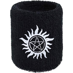 Muñequera antipossession con bordado supernatural para el sudor y tejido de rizo absorbente antidemonios, color negro características