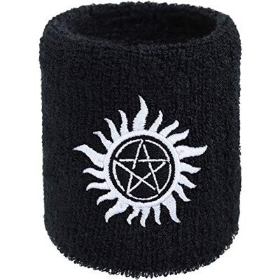 Muñequera antipossession con bordado supernatural para el sudor y tejido de rizo absorbente antidemonios, color negro