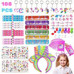 108 Piezas Cumpleaños Unicornio Regalo de Fiesta, Llavero Pulseras Tatuajes Temporales Sellos Anillo Bolsa de Fiesta, Piñata Unicornio Regalo Niña precio