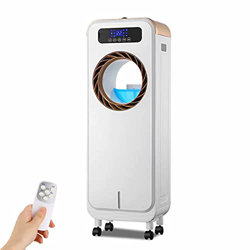 Ventilador humidificador de aire con ventilador pequeño portátil, ventilador de torre oscilante con control remoto / táctil Ventilador sin aspas, 3 ve precio
