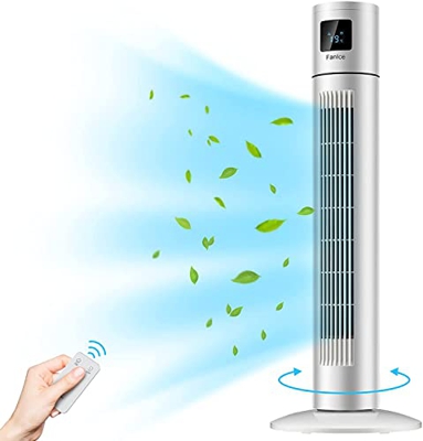 Ventilador de Torre, Ventilador de Pie delgado con Control Remoto, 3 Velocidades, temporizador 12H, Oscilación 90°, Pantalla LED, 81cm Fácil Instalaci
