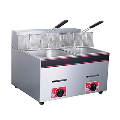 Freidora de Gas, sartén Comercial, freidora de máquina de Papas Fritas, freidora rápida de Doble Tanque de freidora Francesa de Acero Inoxidable con 2