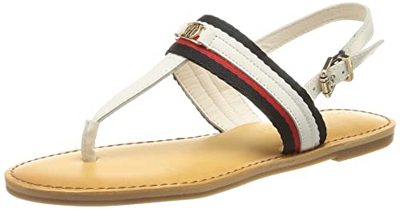 Tommy Hilfiger Corporate Webbing Flat Sandal, Sandalias Planas Mujer, Crudo, 39 EU