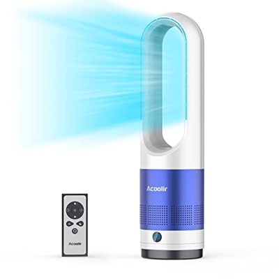 Ventilador de Torre sin Aspas, Ventilador Silencioso con Control Remoto, Oscilación de 80°, 8 Velocidades, 8 Horas de Temporizador, Pantalla LED, Vent