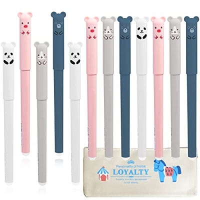 12 Piezas Boligrafos Borrables, 0.35mm Kawaii Boligrafos de Gel, Bolis Borrables con Estuche, Bolígrafo de Secado Rápido con Borrador para Escritura d