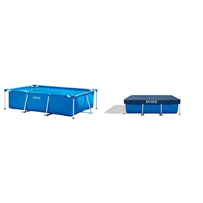 Intex 28272NP Small Frame - Piscina Desmontable, 300 x 200 x 75 cm, 3.834 litros + 28038 - Cobertor Piscina Rectangular Prisma/Small Frame 300 x 200 c