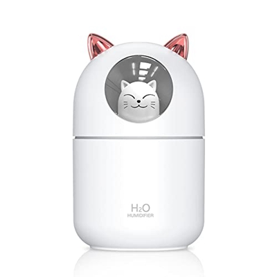 UKETO Humidificador de aire Spray Cute Cat Pequeño LED Light Silte Purificador de aire (USB blanco)