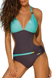 Mujer Traje de Una Pieza V-Cuello Top Halter Bikini Push Up Ropa de Baño Bloque de Color Retro Corte Alto Monokini características