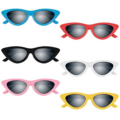 Orangeone Gafas de Neón Retro, 6 Piezas Estilo Años 80 Novedad Neón Fiesta Favores Gafas de Sol, 6 Colores Gafas de Ojo de Gato, Niños Adultos Unisex 