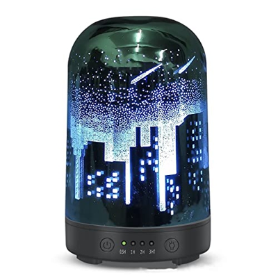 FUNNYBSG Humidificador, difusor de Aroma de Vidrio de 100 ml, 7 Luces cambiantes, Niebla fría ultrasónica, humidificador silencioso Apagado sin Agua p