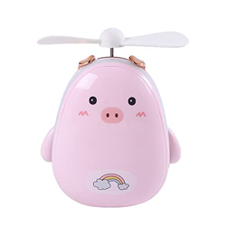 illombo Espejo de maquillaje portátil de dibujos animados LED luz espejo cosmético belleza 2 en 1 mini ventilador de mano USB recargable ventilador de en oferta