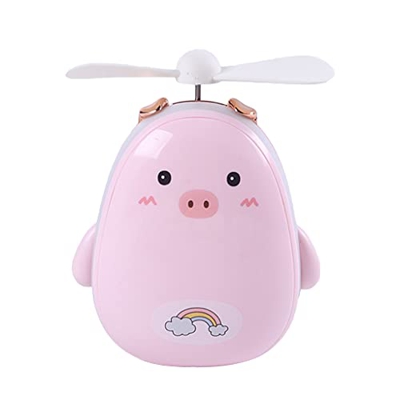 illombo Espejo de maquillaje portátil de dibujos animados LED luz espejo cosmético belleza 2 en 1 mini ventilador de mano USB recargable ventilador de