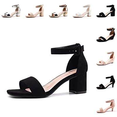 Sandalias Mujer Tacon Verano Fiesta Abiertas Elegantes Boda Zapatos de Tacón Tiras Medio Fiesta Moda Comoda Sandalias Tacon Negro Talla 39 EU
