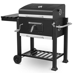 Barbacoa de Carbón Vegetal con Tapa, 113 x 53,5 x 100 CM, Parrilla con 3 Parrillas, Placa de Carbono de Altura Regulable, para Reuniones Familiares y  características