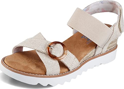 Skechers Desert Kiss Hi Spring Soiree, Sandalias Mujer, Natural Sparkle Canvas, 39 EU
