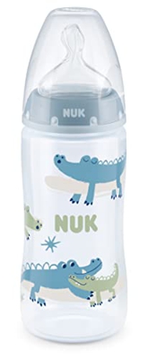 NUK First Choice+ - Biberón para bebés de 6 a 18 meses, control de temperatura, control de flujo, válvula anticólicos, 300 ml, sin BPA, tetina de sili