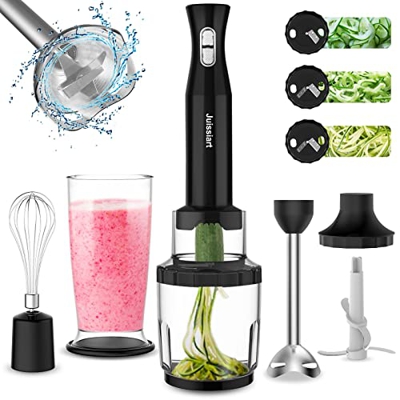 Batidora Mano Juissiart ,800 W, 20 Niveles y Turbo Batidora con 3 Cuchillas de Acero Inoxidable para Triturar,Rallador y un Cortador en Espiral para C