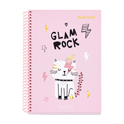 MIQUELRIUS - Agenda septiembre 2022 junio 2023 - Semana Vista - Tamaño Plus 15 x 21,3 cm - Bilingüe: español, inglés - Junior - Gato Glam Rock en oferta