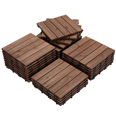 Yaheetech Suelo de Madera 27 Piezas para 2,6 m² Baldosas de Abeto 30 x 30 cm Piso Antideslizantes Terraza Piscina Jardín Patio Balcón Baño Marrón
