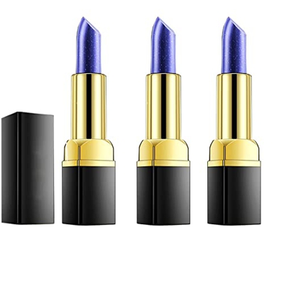 Lápiz labial hidratante de larga duración, azul decoloración mágica, lápiz labial cambiante de temperatura con destello de larga duración, hidratante,