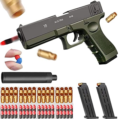 Yqz Shell Ejection Soft Bullet Toy Gun,Pistola De Juguete De Bala Suave con Cargador De ExpulsióN Y Silenciador,Pistola Realista De Juguete, NiñOs.