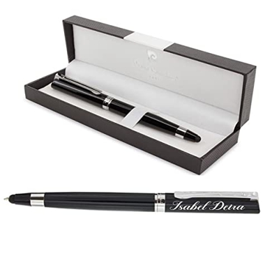 Bolígrafo personalizado grabado con nombre y fecha. Bolígrafo grabado con touch color negro