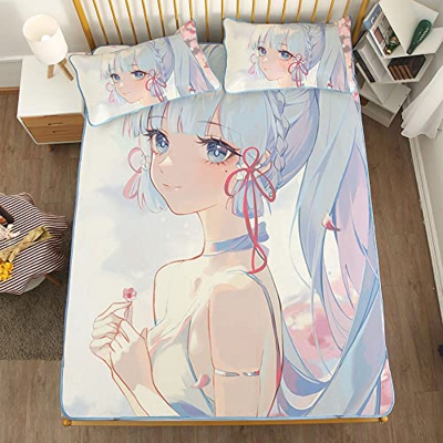 ACOSDARY Impacto de Genshin: kamisato ayaka tirantes blancos Colchón, Microfibras de impresión 3D Alfombrilla de seda de hielo de anime, almohadilla d