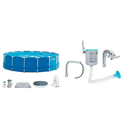 Intex 28242NP - Piscina Desmontable Metal Frame 457x122 cm 16.805 litros + Skimmer Deluxe Filtro 3.028 l/h Easy Set-Metal Frame, 49x43x34 cm, Color Bl