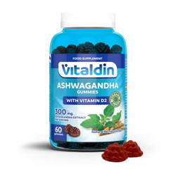 VITALDIN Ashwagandha Gummies – 300 mg de extracto Raíz de Ashwagandha KSM-66 & 1.000 IU Vitamina D2 – 60 gominolas (30 días) sabor Frutos Rojos – Adap precio