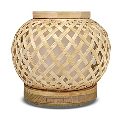 Humidificador, difusores de aromaterapia de ratán tejido para el hogar, humidificador difusor de aceite con temporizador de niebla y luz nocturna de 7
