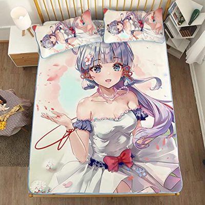 ACOSDARY Genshin Impact: Colchón de vestido de novia Kamisato Ayaka, estera de seda de hielo de anime de microfibras de impresión 3D, colchón de enfri